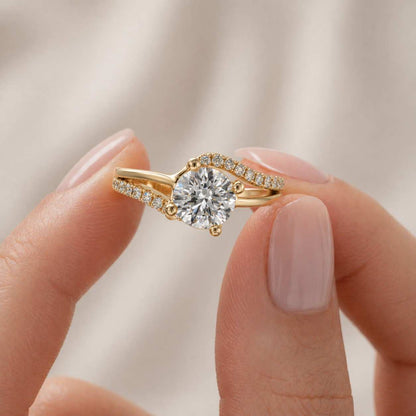 6.00 MM Round Cut Colorless Moissanite Wedding Ring, Classic Pave Set Diamond Bypass Style Ring, 14k White Gold Women's Ring, Valentine Gift