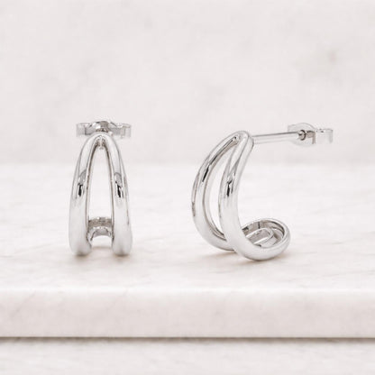 Double Hoop Earrings, 14k Gold Two Row Hoop Earrings, Small Chunky Gold Hoops, Bold Minimalist Earrings, Everyday Gold Earrings Gift for Her
