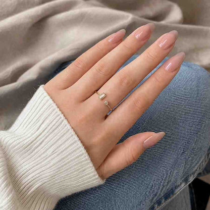 14k Gold Diamond Bezel Cuff Ring, Baguette and Round Diamond Open Ring, Stackable Unique Ring, Dainty Cuff Ring, Stacking Diamond Ring, Lana
