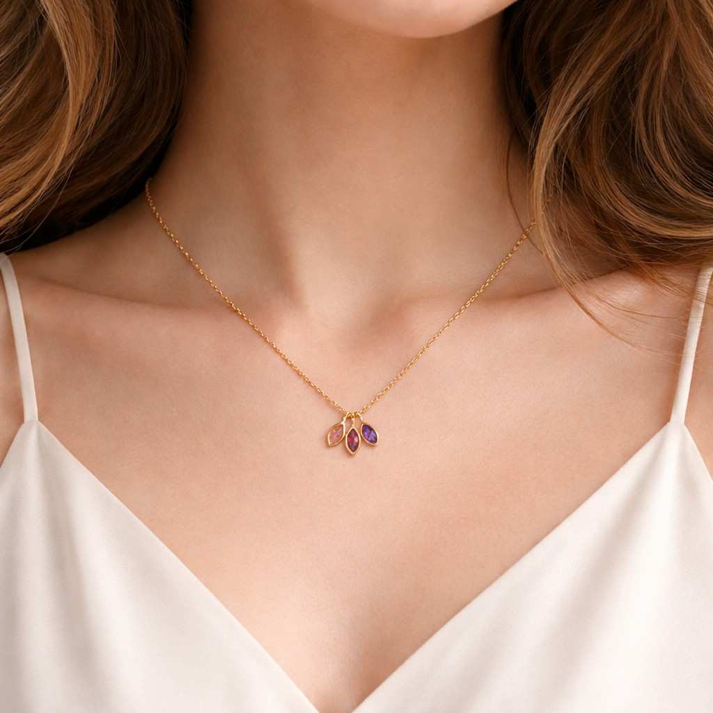 Multiple Leaf Birthstone Necklace, Leaf Birthstone Customized Necklace Gift, Birthstone Personalized Necklace, Family Birthstone Necklace
