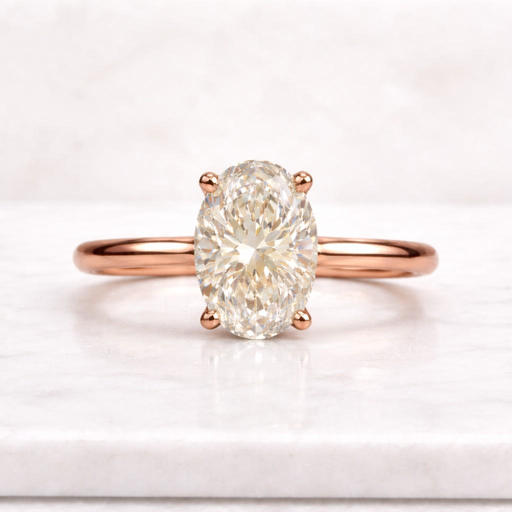 1 to 3ct oval lab grown diamond engagement ring, 14k gold minimalist statement ring, anniversary gift fo
