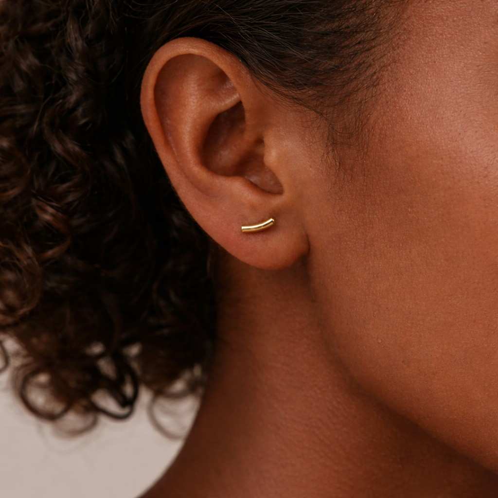 daily wear studs vertical bar studs slim gold earrings chic stud jewelry lightweight studs contemporary studs petite gold earrings