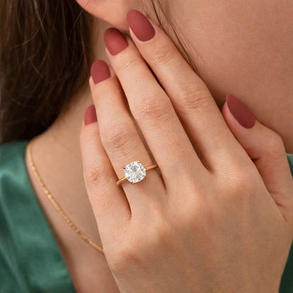 Moissanite Solitaire Engagement Ring, Round Brilliant Cut Anniversary Band, 14K Gold Six Prong Minimalist Promise Ring
