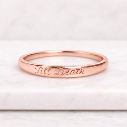 Personalized "Til Death" Engraved Ring, Gothic Font Wedding Band, Gold Minimalist Promise Ring, Couples Anniversary Gift
