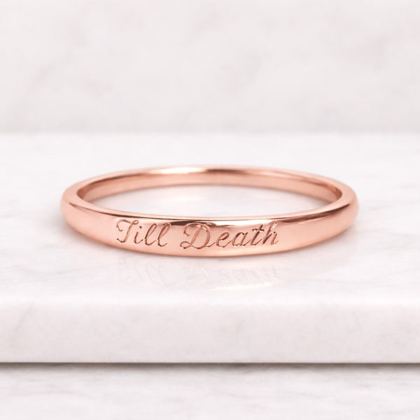 Personalized "Til Death" Engraved Ring, Gothic Font Wedding Band, Gold Minimalist Promise Ring, Couples Anniversary Gift
