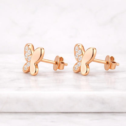 dainty gold butterfly earrings with lab grown diamonds everyday wear earrings for women small diamond studs minimalist jewelry fine gold earrings butterfly design gift for her