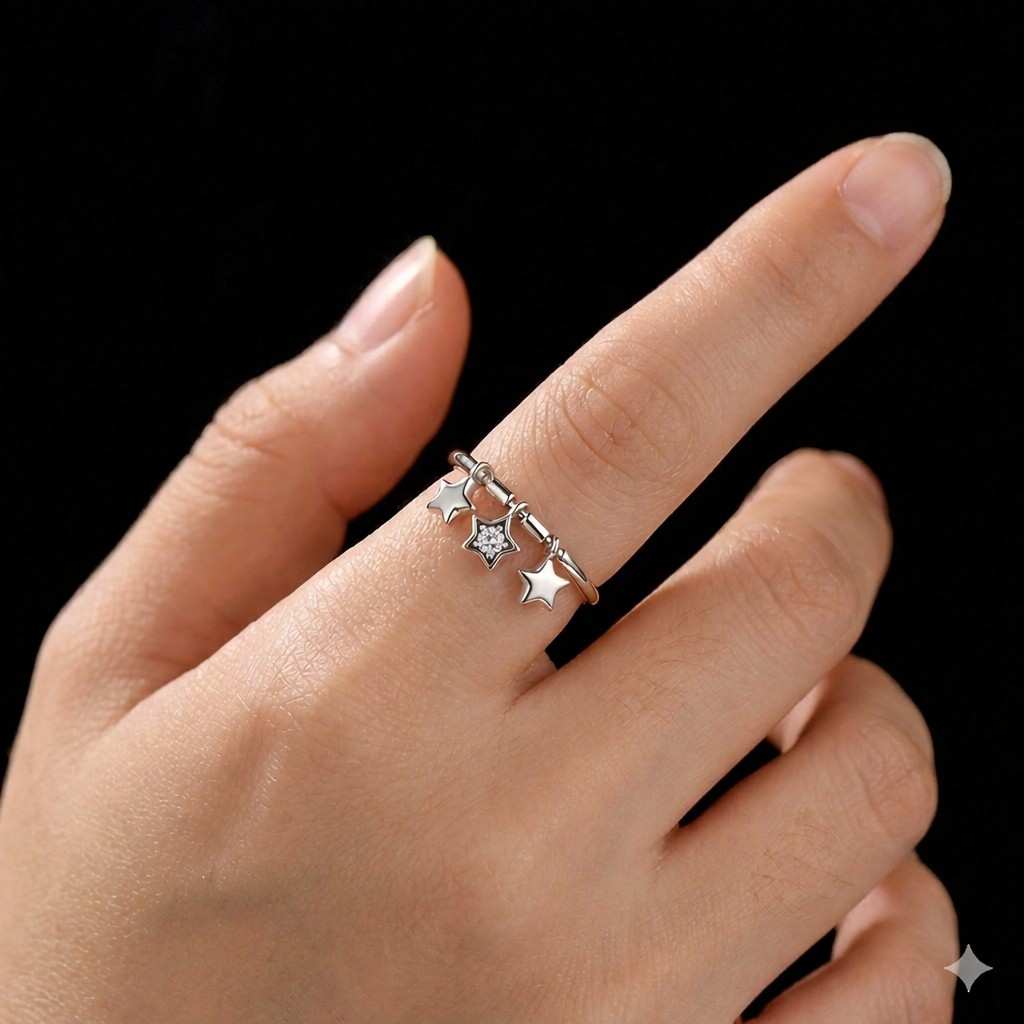 dainty jewelry cute accessory everyday jewelry stackable ring thin ring charm band star design ring shiny ring polished ring star motif ring cosmic jewelry galaxy jewelry night jewelry