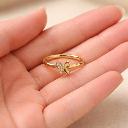14K Lab Diamond Butterfly Ring I 0.13 CTW Yellow Gold Butterfly Ring I Beautiful Diamond Ring I Dainty Gold Anniversary Gift Ring I Unique.

