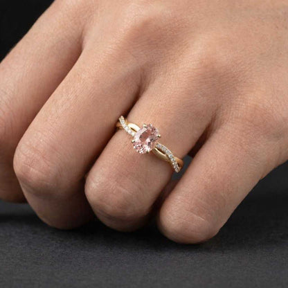 Oval cut Pink sapphire engagement ring vintage rose gold ring diamond ring Unique twisted band moissanite ring promise ring Anniversary ring