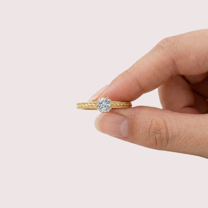 Vinatge Round cut moissanite engagement ring Solitaire Ring Solid gold wedding ring Anniversary handamde ring Nature inpired leaf ring
