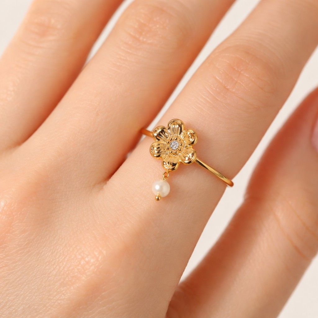 daisy flower ring flower band ring floral band adjustable flower ring gold daisy ring pink crystal ring flower statement ring floral accessory botanical jewelry