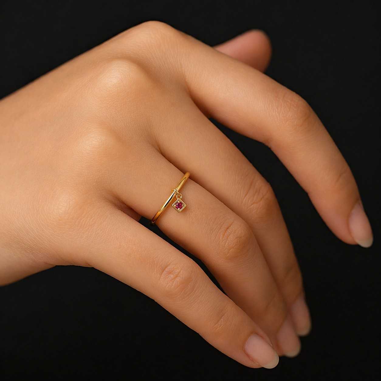 dangling charm ring bezel stone ring blue crystal ring tiny pendant ring gold band ring stackable ring layering ring everyday jewelry minimalist jewelry simple jewelry fine ring