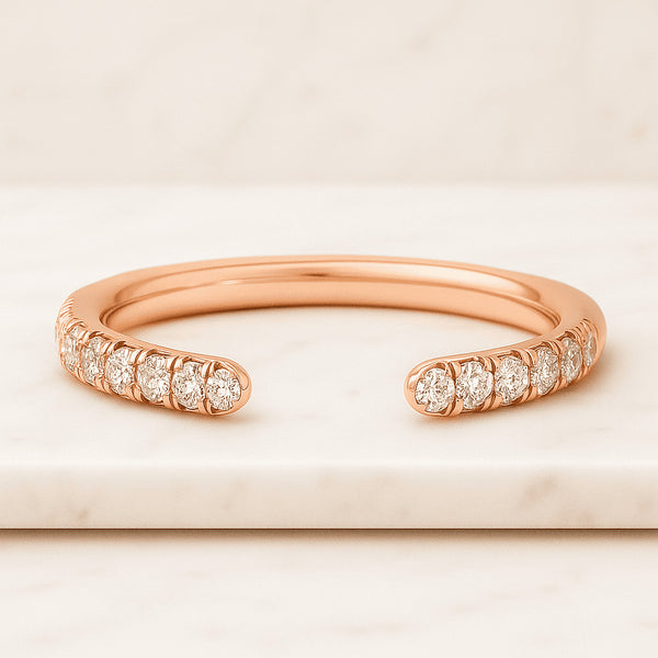 Round Cut Moissanite Diamond Open Cuff Engagement Band