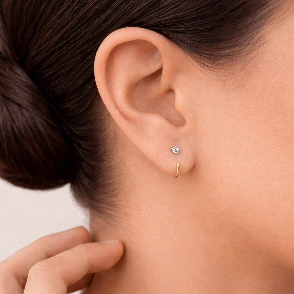 delicate earrings stackable earrings daily wear earrings open circle earrings minimalist jewelry yellow gold earrings smooth finish earrings slim earrings ear stack earring
