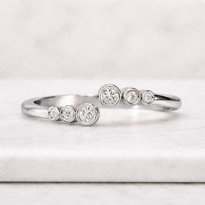 Open Wrap Diamond Ring, Minimalist White Gold Engagement Band, Bridal Sparkle
