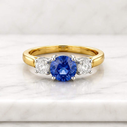 2ct Round Portuguese Cut Cyan Blue Moissanite Engagement Ring, 14k Gold Cathedral Ring, Anniversary Gift, Graduation Gift, Flower Prong Ring