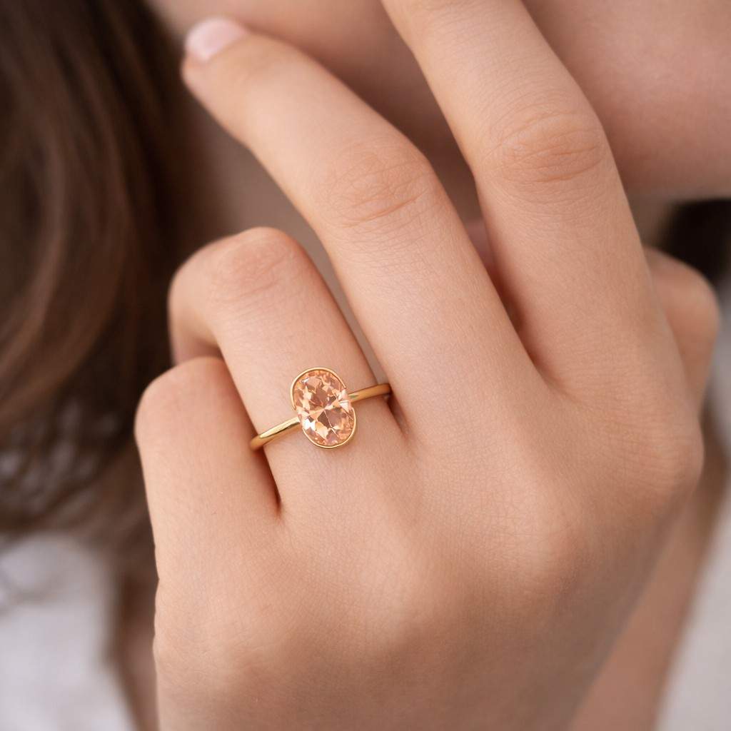 design handmade jewelry artisan ring modern jewelry dainty jewelry minimalist ring polished band slim gold ring pink centerpiece crystal ring