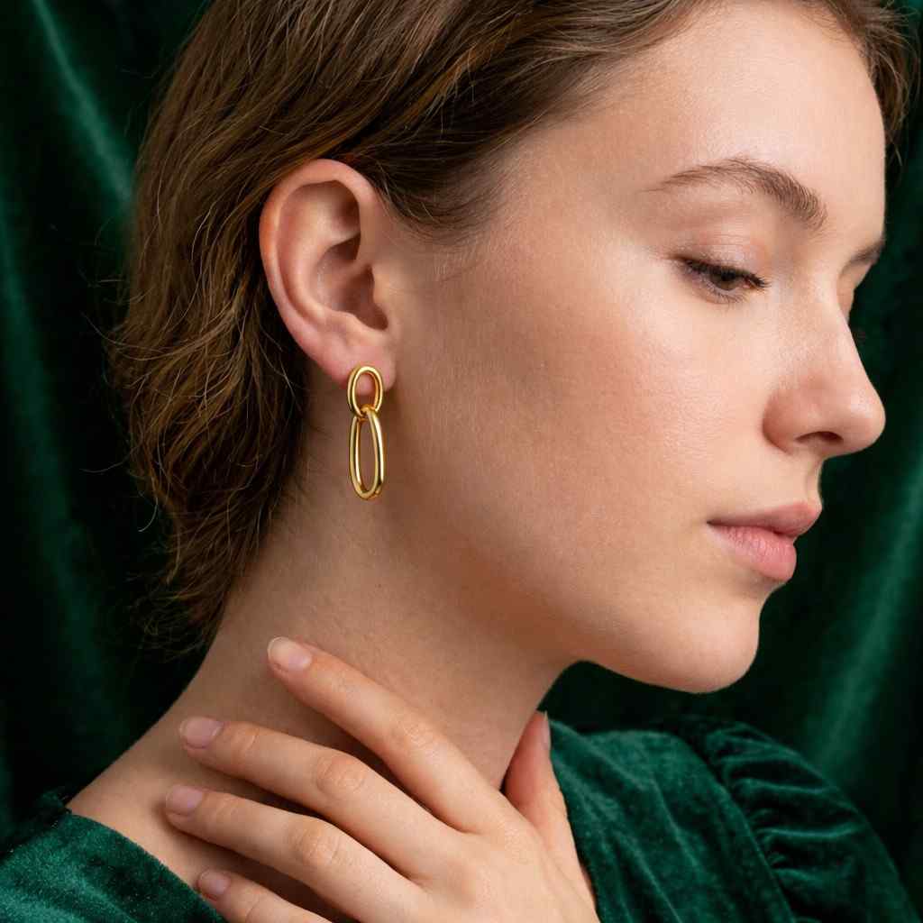 14k gold dangle chain earrings, minimalist drop earrings, modern statement jewelry