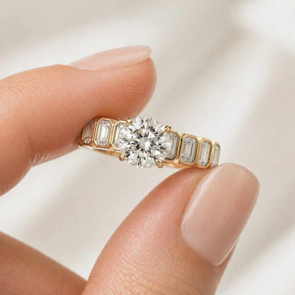 Solid Gold Round Cut Moissanite Ring, Half Eternity Stacking Ring, Men's Wedding Band
