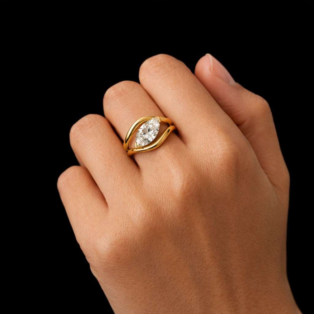 marquise cut e,vvs2 lab created diamond engagement ring igi certified diamond, unique design, wedding anniversary gift for her.
