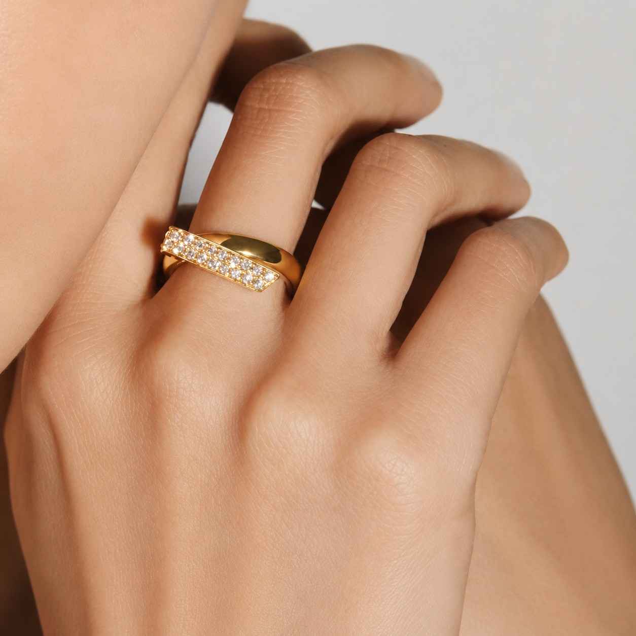 diagonal ring crossover band bar ring pave band gold band sparkle ring crystal band layered ring overlap ring sleek ring minimalist ring clean ring stylish ring dress ring party ring