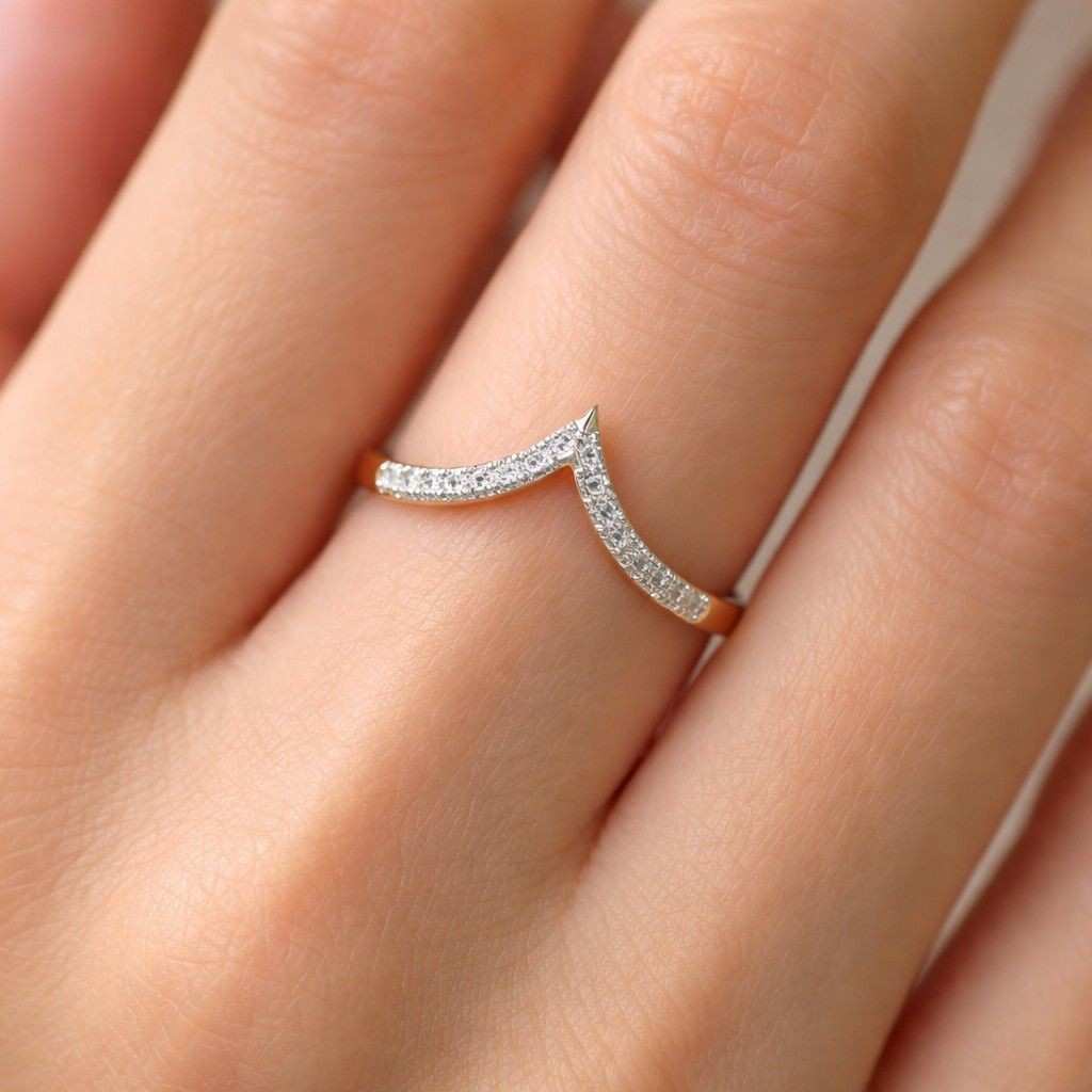 diamond band slim ring thin band dainty ring women ring bridal ring geometric ring open peak ring curved band fine ring