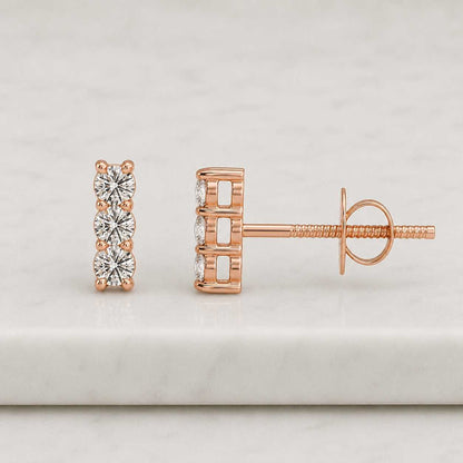 diamond bar earrings triple diamond earrings gold bar studs vertical studs three diamond