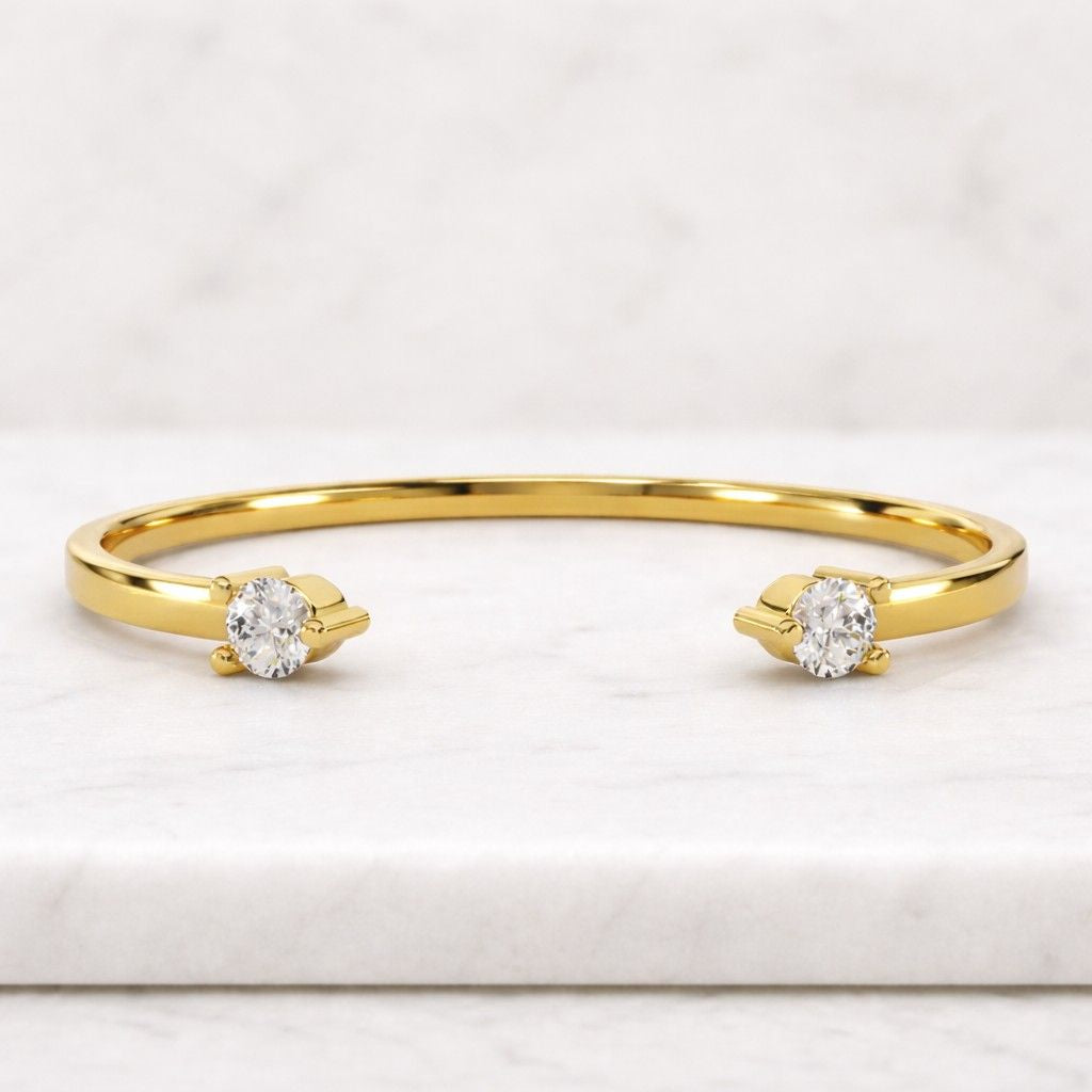 Solid Gold Round Cut Moissanite Wedding Band, Open Ring, Stackable Ring