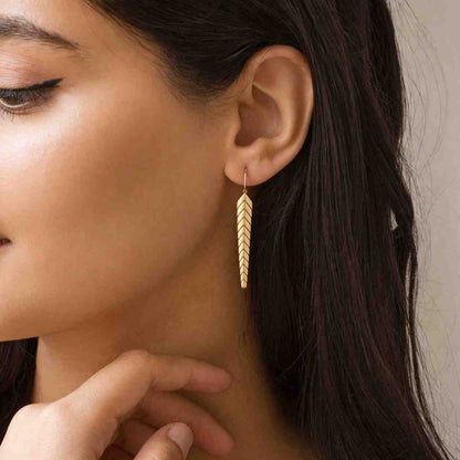 Gold Leaf Dangle Earrings – Long Lightweight Boho Drop Earrings – Minimalist Botanical Jewelry for Women
