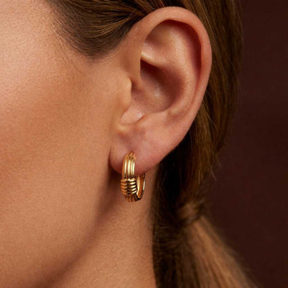 14K Gold Two-Tone Twist Hoop Earrings, Hand Engraved Diamond-Cuts, Designed In New York City, By TILO Jewelry