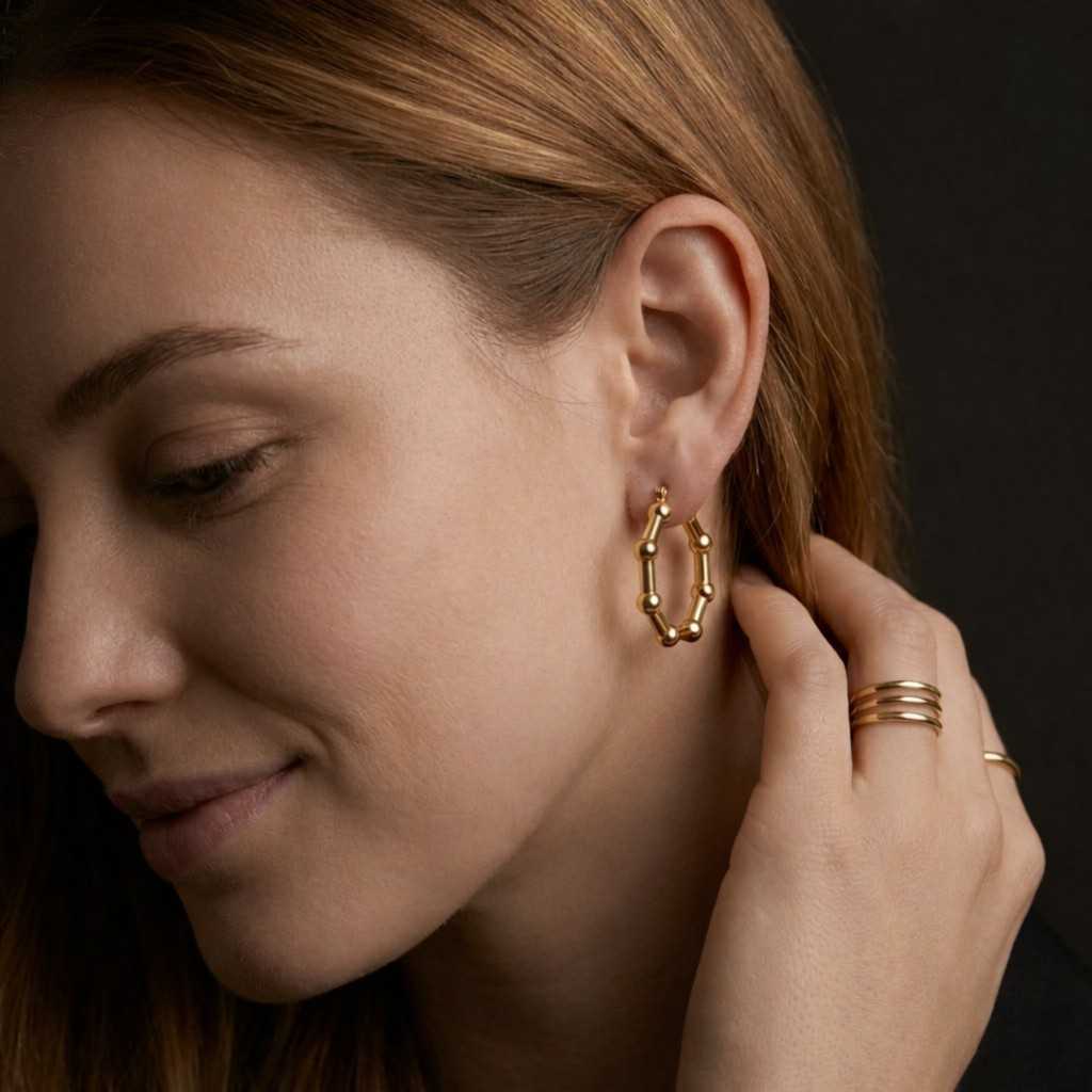 14K Gold Beaded Hoop Earrings, Classic Gold Hoop Earrings, Everyday Gold Hoops, Timeless Real Gold Earrings Gift for Her