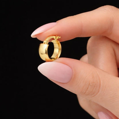 Chunky gold hoop earrings: Minimalist Dainty Boho earring 18k Gold Filled Chunky Clicker Hoop Earrings — 22mm. 6mm Wide. One Satisfying Click

