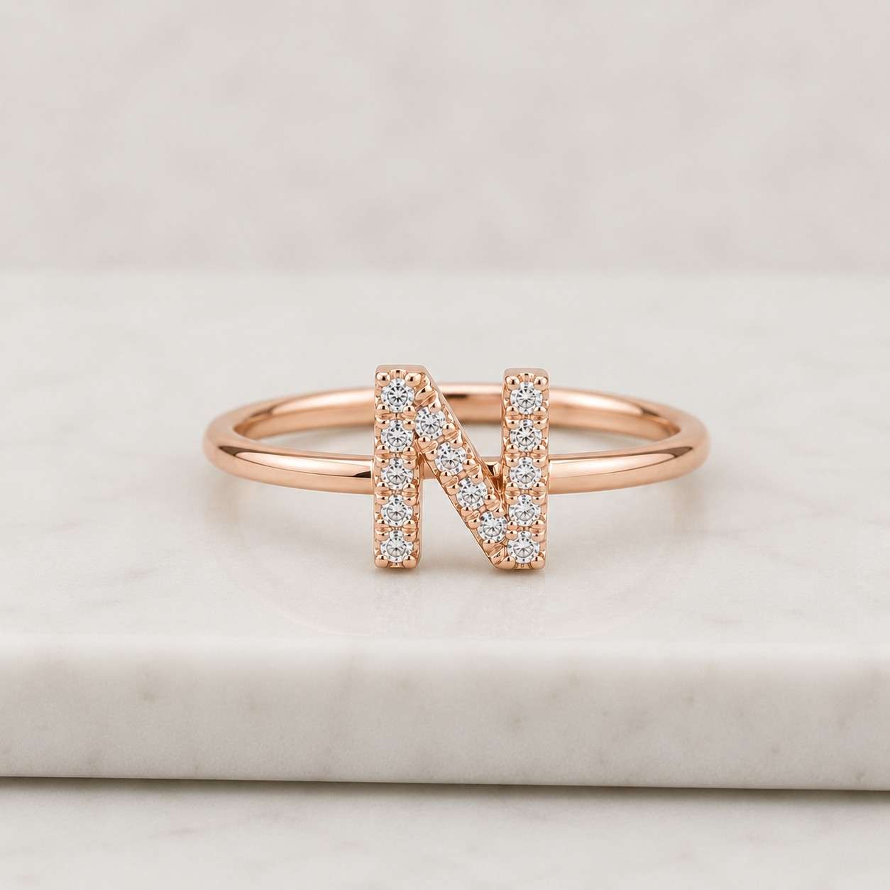 Diamond Initial Ring, Letter Ring, Pave Stone Initial Ring, Dainty Initial Letter Ring, Name Letter Ring, Custom Gift
