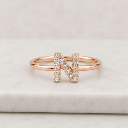Diamond Initial Ring, Letter Ring, Pave Stone Initial Ring, Dainty Initial Letter Ring, Name Letter Ring, Custom Gift

