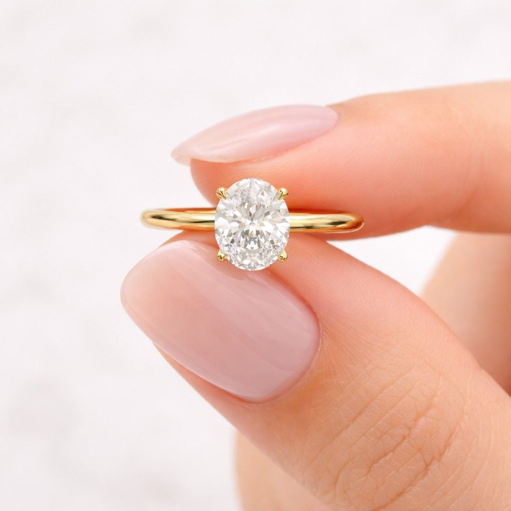 oval diamond engagement ring lab grown diamond solitaire ring wedding anniversary gifts simple diamond ring for proposal 18k gold