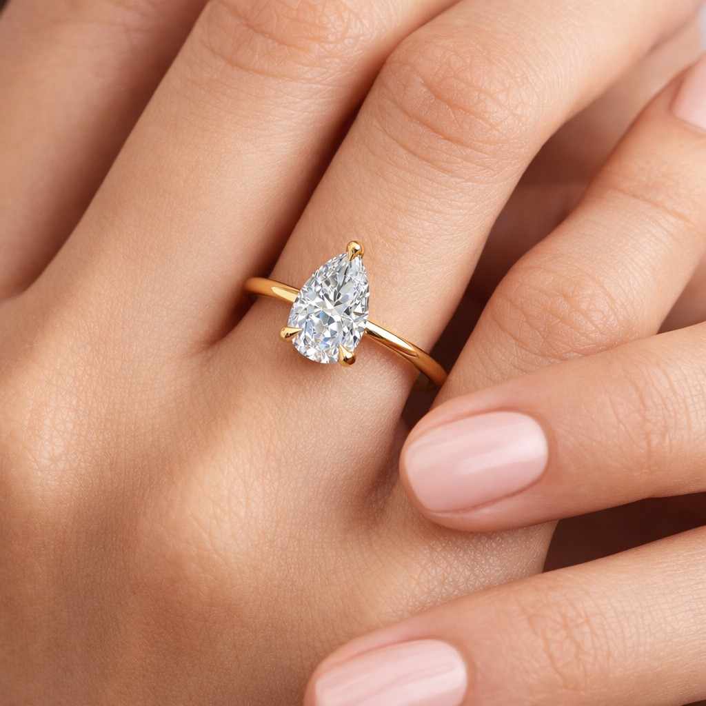 2.09 CTW Pear Cut Lab Grown Diamond Engagement Ring in D Colour VVS2 IGI Certified Solitaire Ring Wedding Gift For Her