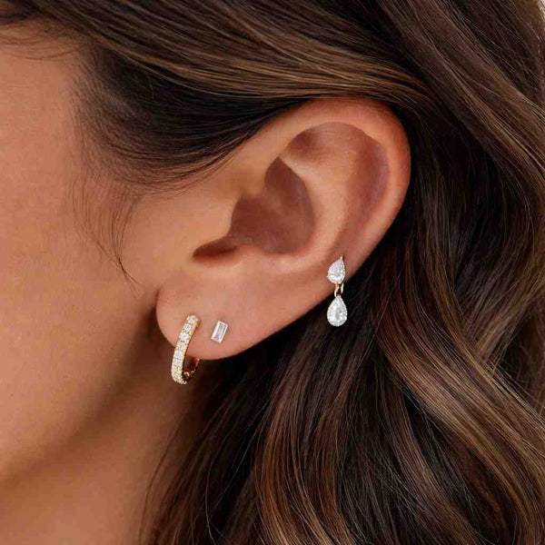 Solid Gold Emerald Cut Moissanite Earring Studs, Wedding Engagement Accessories, Anniversary Gifts