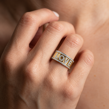 Love pave diamond ring, love ring, promise ring, gold ring, script word letters alphabet ring white gold cocktail ring free shipping
