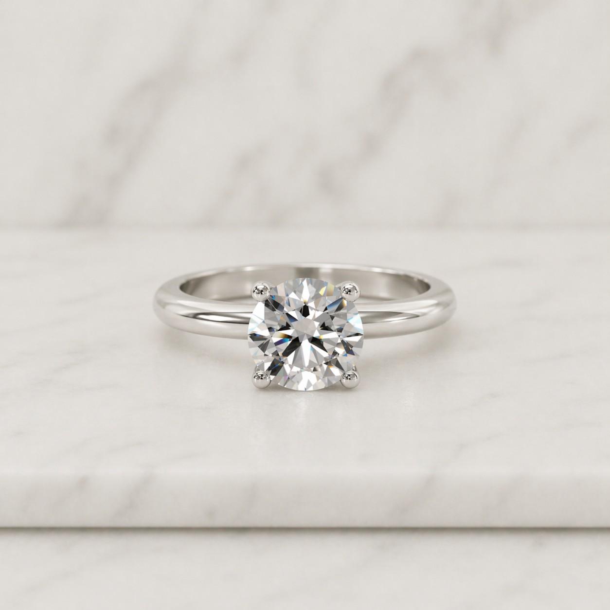 18k gold solitaire round cut moissanite engagement ring hammered band