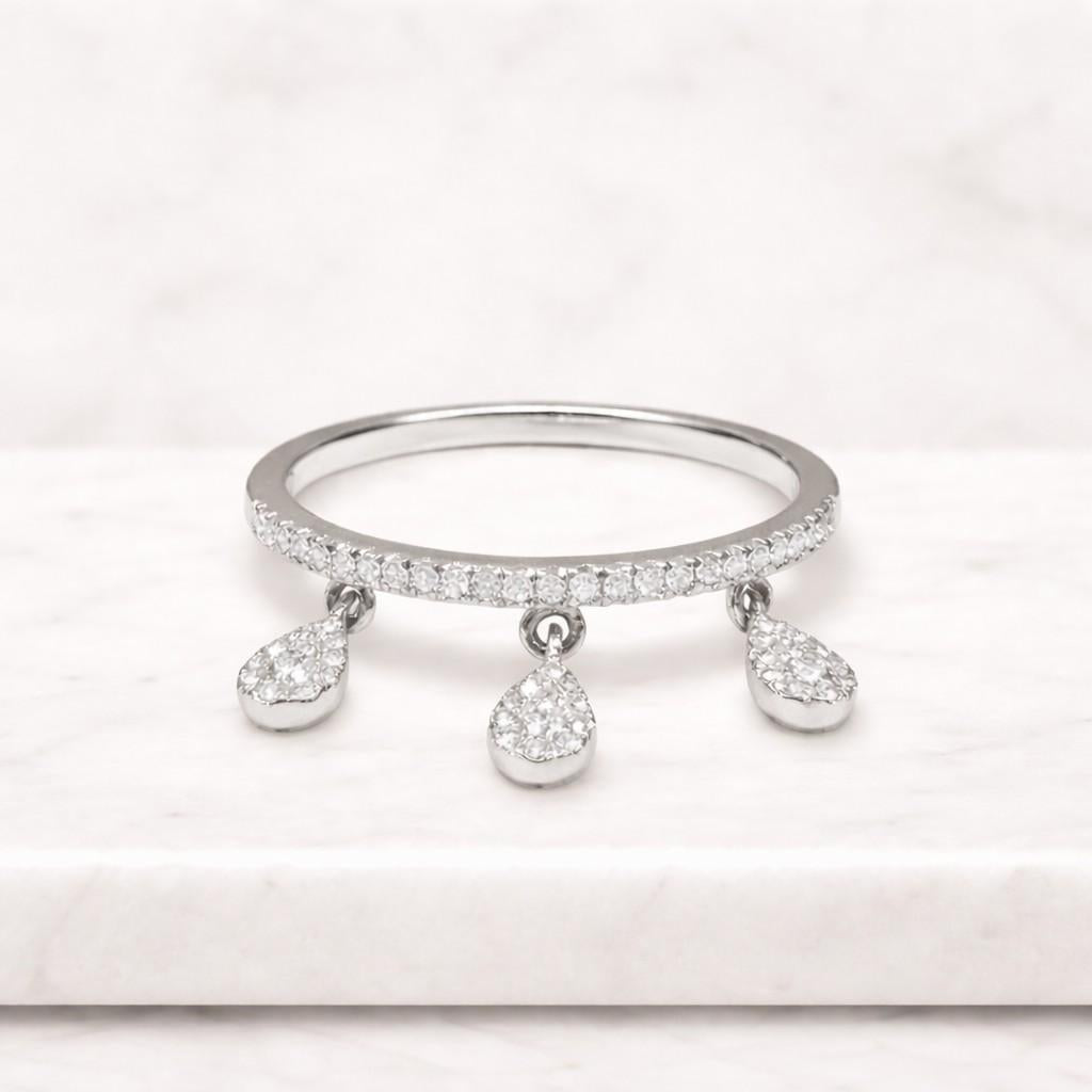 elegant pear cut lab grown diamond dangle charm ring 14k gold minimalist solitaire promise stacking dainty fine jewellery gift for women