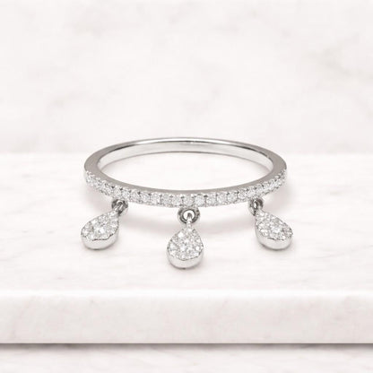 Elegant Pear Cut Lab Grown Diamond Dangle Charm Ring 14K Gold Minimalist Solitaire Promise Stacking Dainty Fine Jewellery Gift for Women