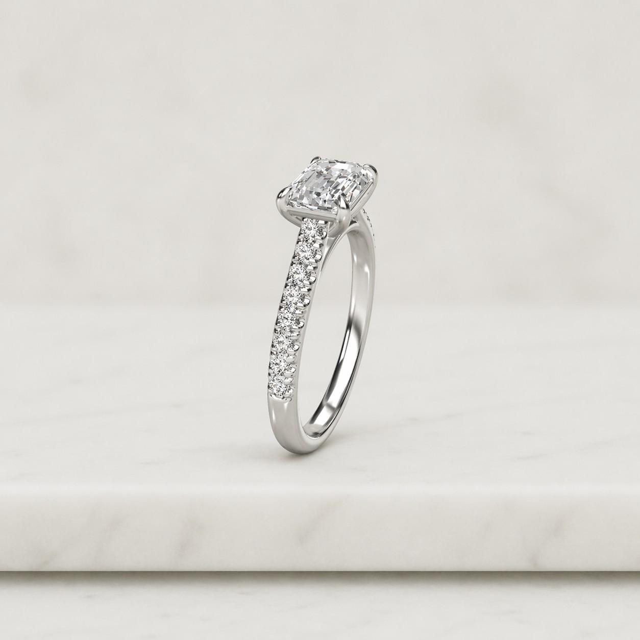 solid gold east to west emerald cut moissanite engagement ring, anniversary gift, lsj-128b-m