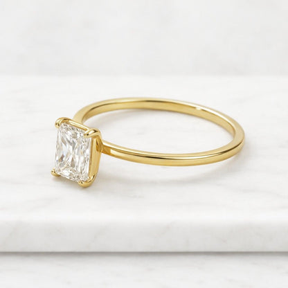2.05 Carat IGI CERTIFIED E/VVS2 Radiant Cut Lab Grown Diamond Solitaire Engagement Ring 14k Yellow Gold with Hidden Halo Round Diamonds