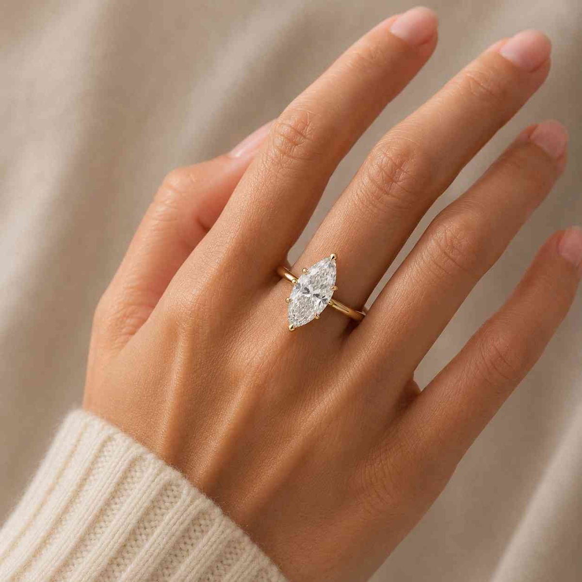 marquise engagement ring 2 carat solitaire diamond ring igi certified lab grown diamond cathedral high 4 claw compass prongs ring for women
