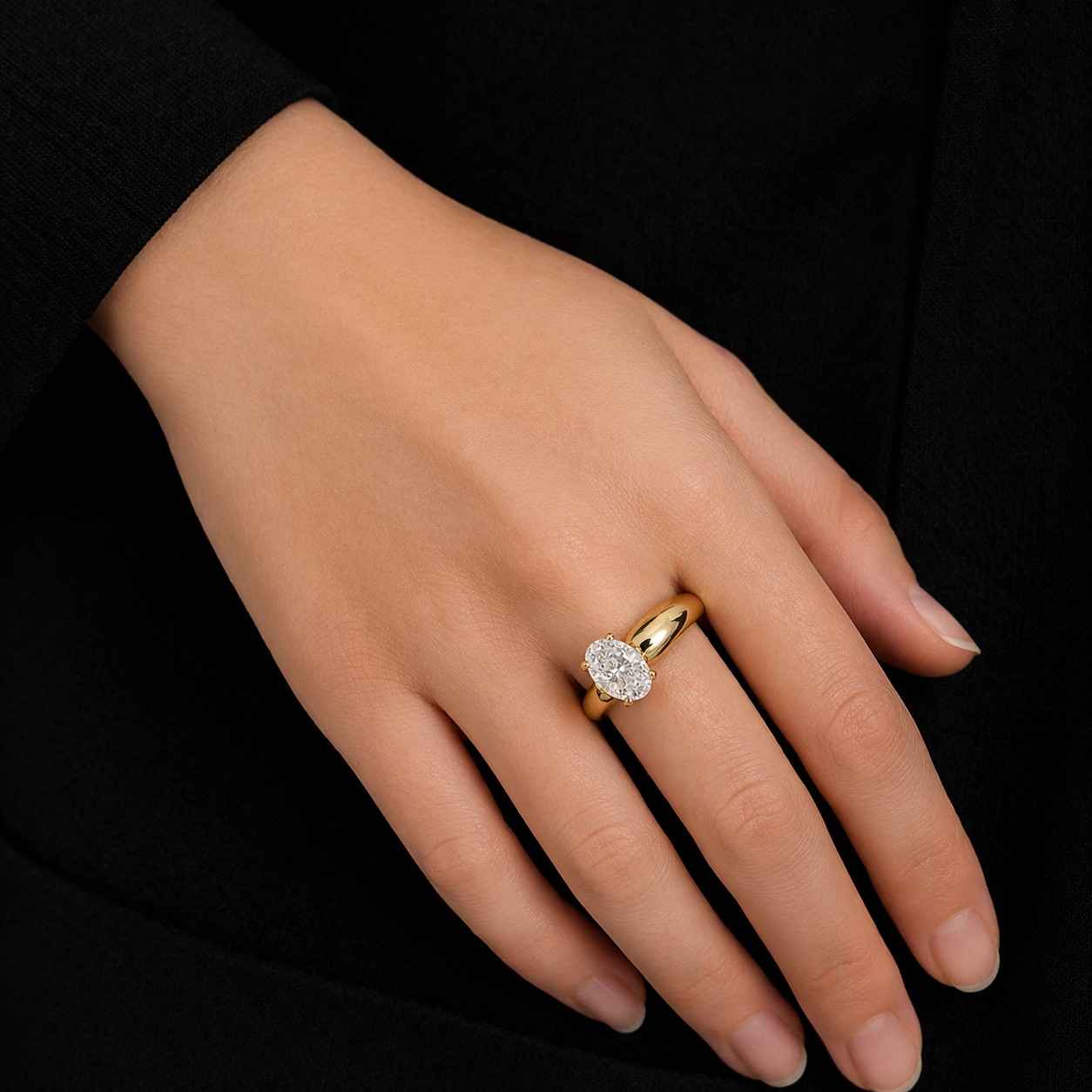 2.00 CT Oval Lab-Grown Diamond Solitaire Ring, 14K Yellow Gold Euro Shank Engagement Ring