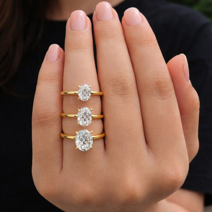 Oval Lab Diamond Engagement Ring Hidden Halo Solitaire Ring Big Diamond Proposal Ring IGI Certified Diamond Wedding Ring Her 4 Claw Prongs