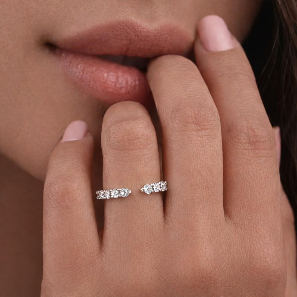 open gap diamond wedding band round cut real lab grown diamond cuff ring yellow gold stackable bridal ring unique anniversary gift for wife