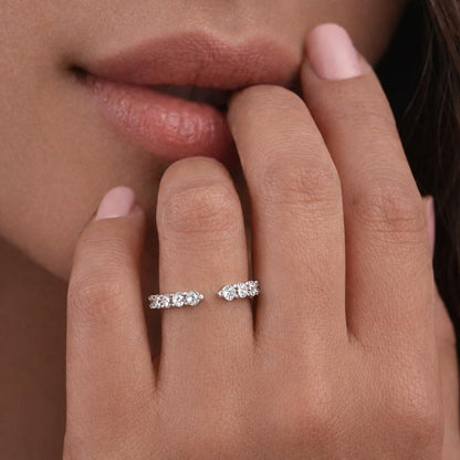 Open Gap Diamond Wedding Band Round Cut Real Lab Grown Diamond Cuff Ring Yellow Gold Stackable Bridal Ring Unique Anniversary Gift for Wife
