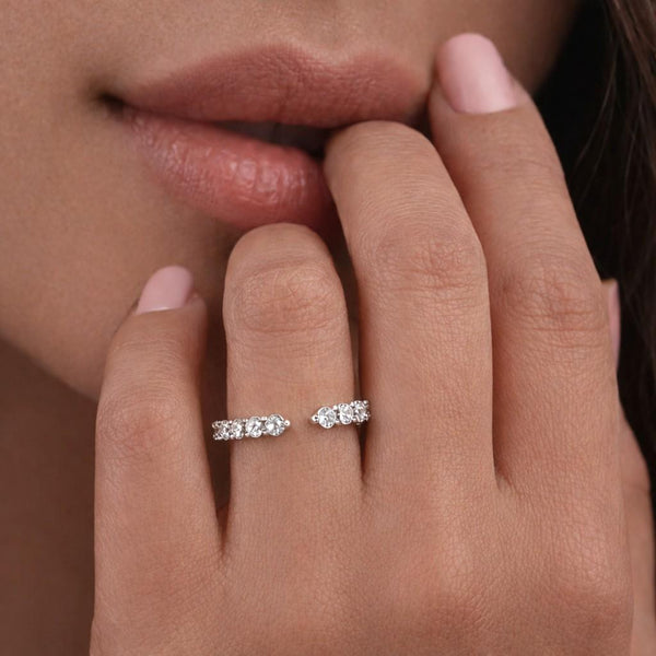 Open Gap Diamond Wedding Band Round Cut Real Lab Grown Diamond Cuff Ring Yellow Gold Stackable Bridal Ring Unique Anniversary Gift for Wife
