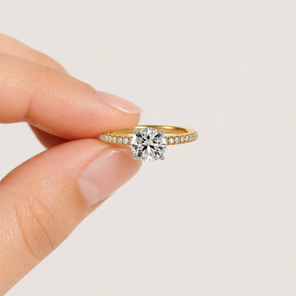 Round Brilliant Cut Pave Set Engagement Ring, 0.3 to 2.0 CT IGI Certified Lab Grown Diamond Wedding Ring For Women, 14K Gold Bridal Ring